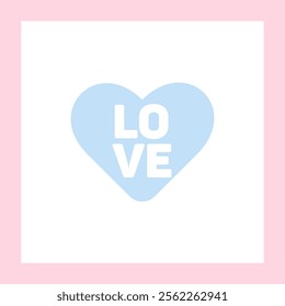 Retro lovely card, poster, background. Trendy love lettering. Love concept. Happy Valentine`s day. Trendy retro 70s 80s flat style. Heart shaped candy. Light Pink and blue colors. Simple cute poster