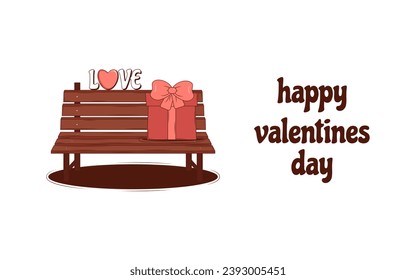 Retro lovely cartoon heart card. Cute Groovy trendy concept with inscription Happy Valentines Day. Trendy retro 60s 70s style. Red, pink colors. Vector illustration