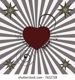 retro lovely vector hearts with branches and swirls