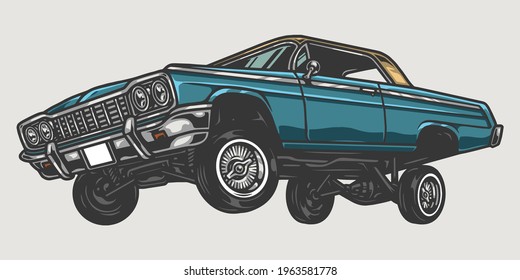 Retro lowrider car colorful concept in vintage style isolated vector illustration svg
