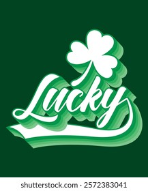 Retro Lucky St Patrick's Day shamrock leaf vector illustration T-Shirt Design 