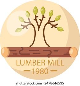 Retro Lumber Mill Log Processing Factory Logo concept,mill yard Company vector color icon design, timber and lumber Symbol, forest Deforestation products Signag,mill yard saw works illustration