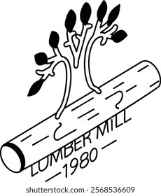 Retro Lumber Mill Log Processing Factory Logo isometric concept,mill yard Company vector outline design, firewood or crafts Symbol, forest Deforestation products Signag,Lumberyard illustration