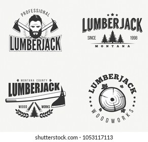 Retro Lumberjack Badges Vector Design with Creative Illustrations of Character, Jungle, Axe and Tree Log