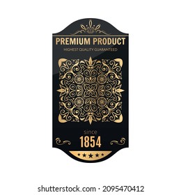 Retro luxury black and golden label composition with isolated sticker for alcoholic beverage drink bottle vector illustration