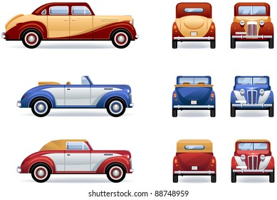 Automóviles de lujo retro (1930-40). Conjunto de iconos en el vector. Las sombras están en la capa separada.

