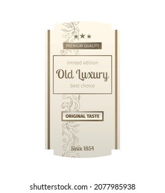 Retro luxury golden label composition with isolated monochrome bottle label with ornate text and decorations vector illustration