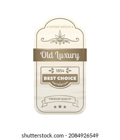 Retro luxury golden label composition with isolated monochrome bottle label with ornate text and decorations vector illustration
