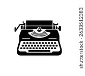 Retro machine featuring a classic typing design. Represents an old mechanical typewriter with keys for writing. Isolated on a transparent background.