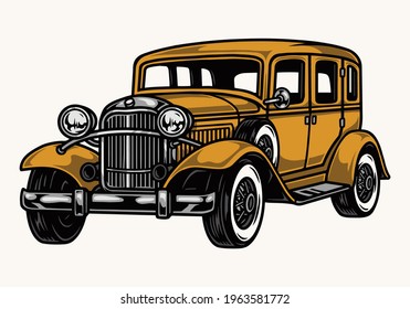 Retro mafia car colorful template in vintage style isolated vector illustration