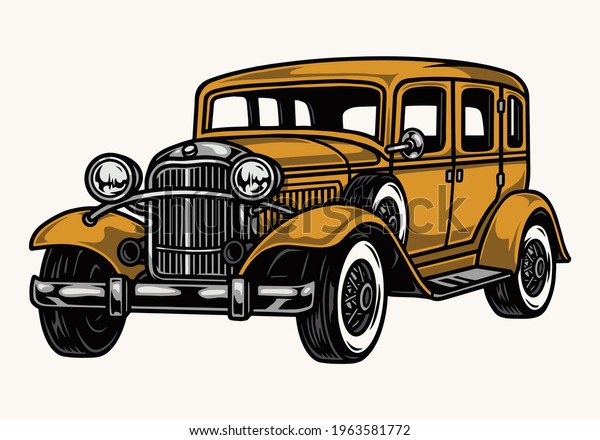Retro mafia car colorful template in vintage\
style isolated vector\
illustration