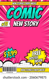 Retro magazine cover. Vintage comic book vector template. Book cover for comic cartoon magazine page illustration