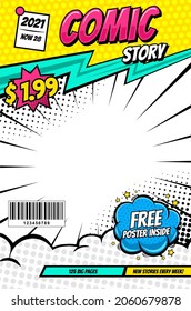 Retro magazine cover. Vintage comic book vector template. Book cover for comic cartoon magazine page illustration