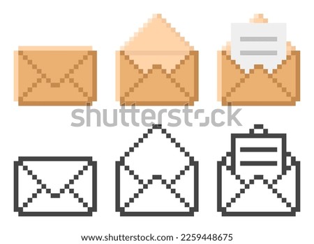 Retro mail envelope icon, email. Vector illustration in pixel style.