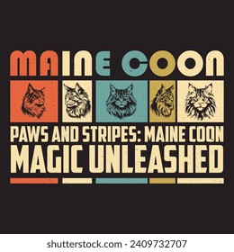 Retro Maine Coon Cat Tshirt design Vector