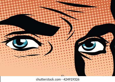 Retro male blue eyes pop art