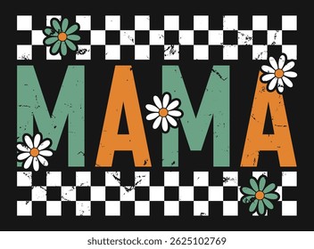 Retro Mama Checkerboard Floral Design