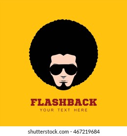 Retro man in 1970s hairstyle.  Frizzy, 70's.  svg