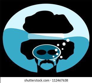 retro man with afro scuba diving