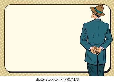 Retro man back near the billboard, pop art vector illustration