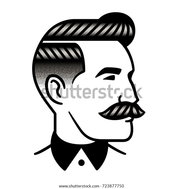 Retro Man Hairstyle Mustache Vintage Stipple Stock Image