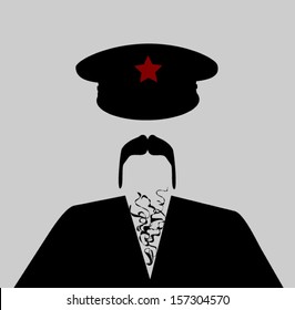 retro man with hairy chest and hat with red star