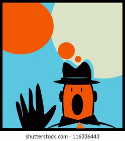 Retro man in hat cry Business man poster with text space simple background