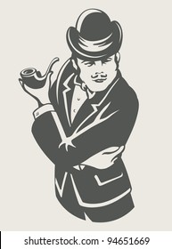 retro man in suit with pipe vector illustration