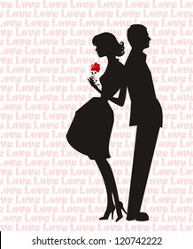 Retro man and woman silhouette (wallpaper says "Love")