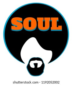 retro man with word soul on afro