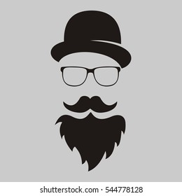 retro. The man's silhouette with mustache and a beard, in a hat and eye-glasses