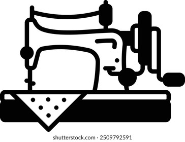 Retro manual Sewing Machine concept, Singer treadle machine vector icon design, Bespoke tailoring symbol, Made-to-measure clothing sign,Sew and Tailor materials stock illustration