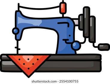 Retro manual Sewing Machine concept, Singer treadle machine colorline vector, Bespoke tailoring symbol, custom measure clothing sign,Sew and Tailor materials stock illustration