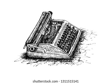 Retro manual typewriter sketch