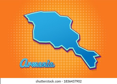 Retro map of armenia with halftone background. Cartoon map icon in comic book and pop art style. Cartography business concept. Great for kids design,educational game,magnet or poster design.