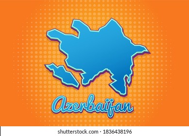 Retro map of azerbaijan with halftone background. Cartoon map icon in comic book and pop art style. Cartography business concept. Great for kids design,educational game,magnet or poster design.