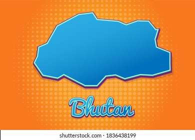 Retro map of Bhutan with halftone background. Cartoon map icon in comic book and pop art style. Cartography business concept. Great for kids design,educational game,magnet or poster design.