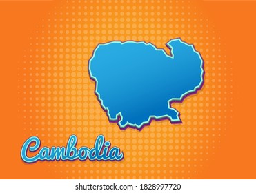 Retro map of cambodia with halftone background. Cartoon map icon in comic book and pop art style. Cartography business concept. Great for kids design,educational game,magnet or poster design.
