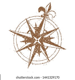 Retro map compass flat illustration (grunge texture)