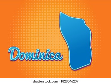 Retro map of dominica with halftone background. Cartoon map icon in comic book and pop art style. Cartography business concept. Great for kids design,educational game,magnet or poster design.