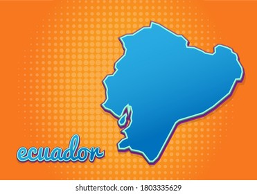 Retro map of ecuador with halftone background. Cartoon map icon in comic book and pop art style. Cartography business concept. Great for kids design,educational game,magnet or poster design.