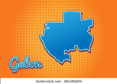 Retro map of gabon with halftone background. Cartoon map icon in comic book and pop art style. Cartography business concept. Great for kids design,educational game,magnet or poster design.