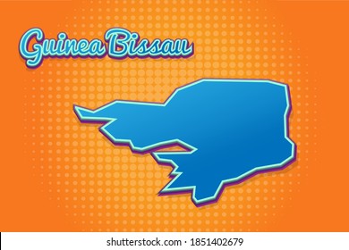Retro-Karte des Bissaus der Meerenge mit halbem Hintergrund. Cartoon Karte Symbol im Comic-Stil und Pop-Art-Stil. Geschäftskonzept Kartographie. Ideal für Kinderdesign, pädagogisches Spiel, Magnet oder Plakatdesign.