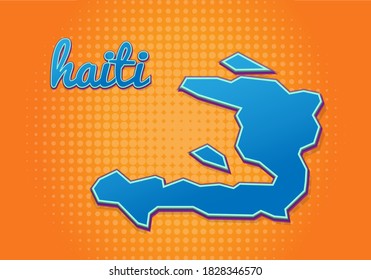 Retro map of haiti with halftone background. Cartoon map icon in comic book and pop art style. Cartography business concept. Great for kids design,educational game,magnet or poster design.