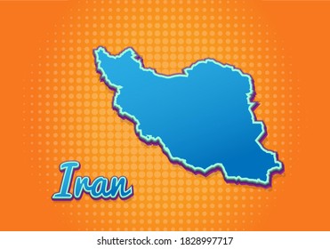 Retro map of iran with halftone background. Cartoon map icon in comic book and pop art style. Cartography business concept. Great for kids design,educational game,magnet or poster design.