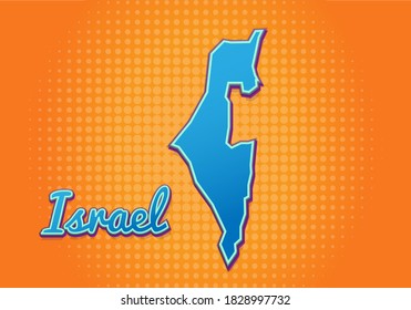 Retro map of israel with halftone background. Cartoon map icon in comic book and pop art style. Cartography business concept. Great for kids design,educational game,magnet or poster design.