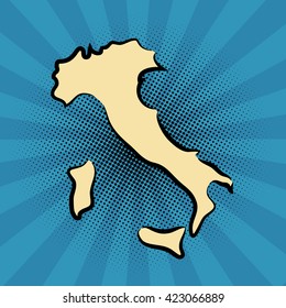 retro map of Italy. stylized map. drawn Italy. pop art concept. 