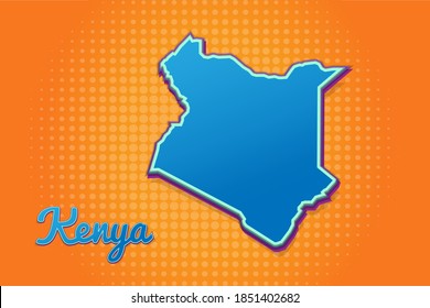Retro map of Kenya with halftone background. Cartoon map icon in comic book and pop art style. Cartography business concept. Great for kids design,educational game,magnet or poster design.