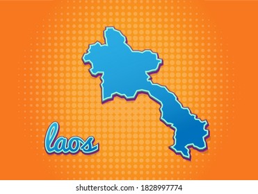 Retro map of laos with halftone background. Cartoon map icon in comic book and pop art style. Cartography business concept. Great for kids design,educational game,magnet or poster design.