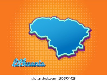 Retro-Karte von Litauen mit halbem Hintergrund. Cartoon Karte Symbol im Comic-Stil und Pop-Art-Stil. Geschäftskonzept Kartographie. Ideal für Kinderdesign, pädagogisches Spiel, Magnet oder Plakatdesign.